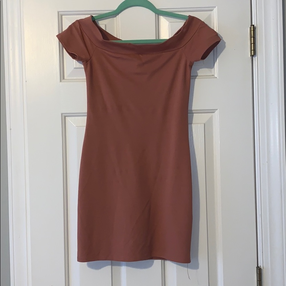 Off the shoulder mini dress.